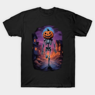 Halloween skeleton with pumpkin head T-Shirt